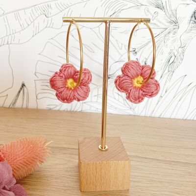 Golden hoops Eglantine-Cotton flower earrings