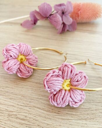 Créoles dorées Eglantine-Boucles d’oreilles fleur coton 14