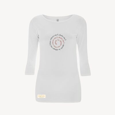 Duurzame dames yoga stretch shirt 3/4 mouw – I AM WHOLE – Daily Mantra - White