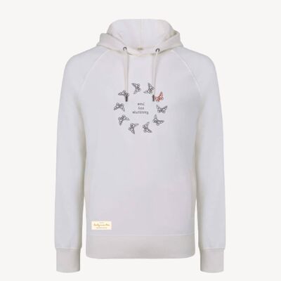 Organic cotton heren hoodie – LOVE AND GRATITUDE – Daily Mantra - White misty