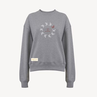 100% biologisch katoenen dames sweater – LOVE AND GRATITUDE – Daily Mantra - Melange grey
