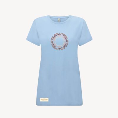 Duurzame dames t-shirt – I GROW POSITIVE THOUGHTS – Daily Mantra - Aqua marine
