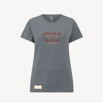 Duurzame dames t-shirt – MY BREATHS ARE DEEP – Daily Mantra - Melange grey