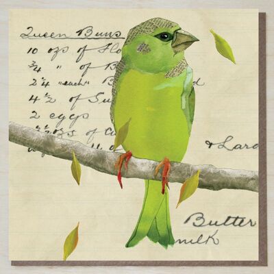 Greenfinch on Queen Buns Receta (Tarjetas de aves)