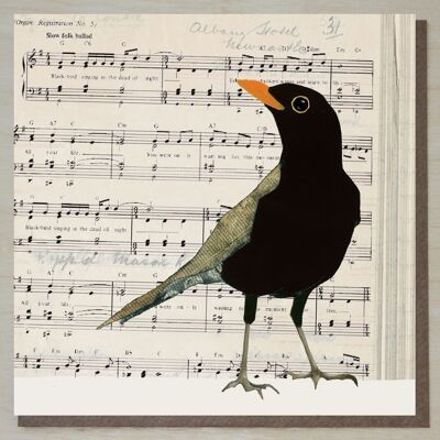 Blackbird on Sheet Music Card (bird cards)