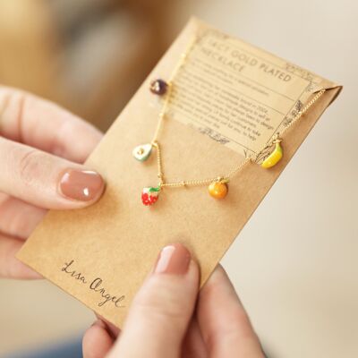 Enamel Fruit Charm Necklace in Gold