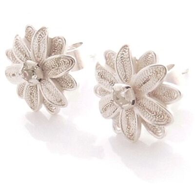 Double jasmine silver stud earrings
