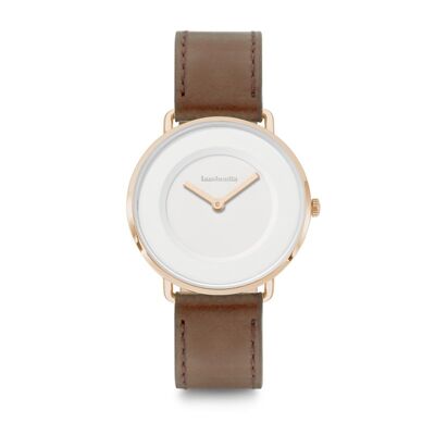 Mia 34 Leather Rose Gold White Brown