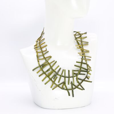 Recycled Leather Fir Necklace - Hand painted Yellow Graffiti