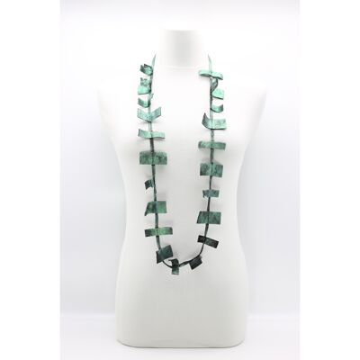 Recycled Leather Single Strand Necklace - Hand painted Magic Green