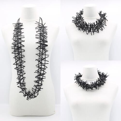 3 Strand Birds Nest Necklace - Black
