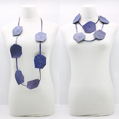 Recycled Leatherette Big Lotus Necklace - Cobalt Blue Graffiti