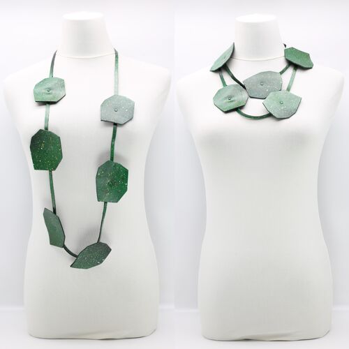 Recycled Leatherette Big Lotus Necklace - Green Graffiti