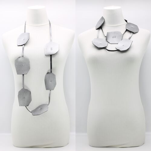 Recycled Leatherette Big Lotus Necklace - Silver