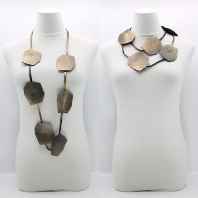 Recycled Leatherette Big Lotus Necklace - Gold