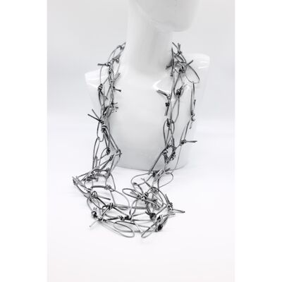 Leatherette Chain Necklace - Hand painted Burnished Silver