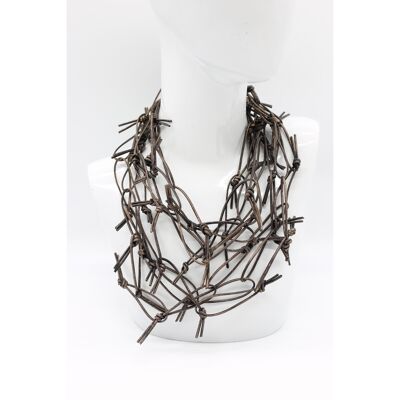 Collier chaîne en similicuir - Cuivre bruni peint à la main