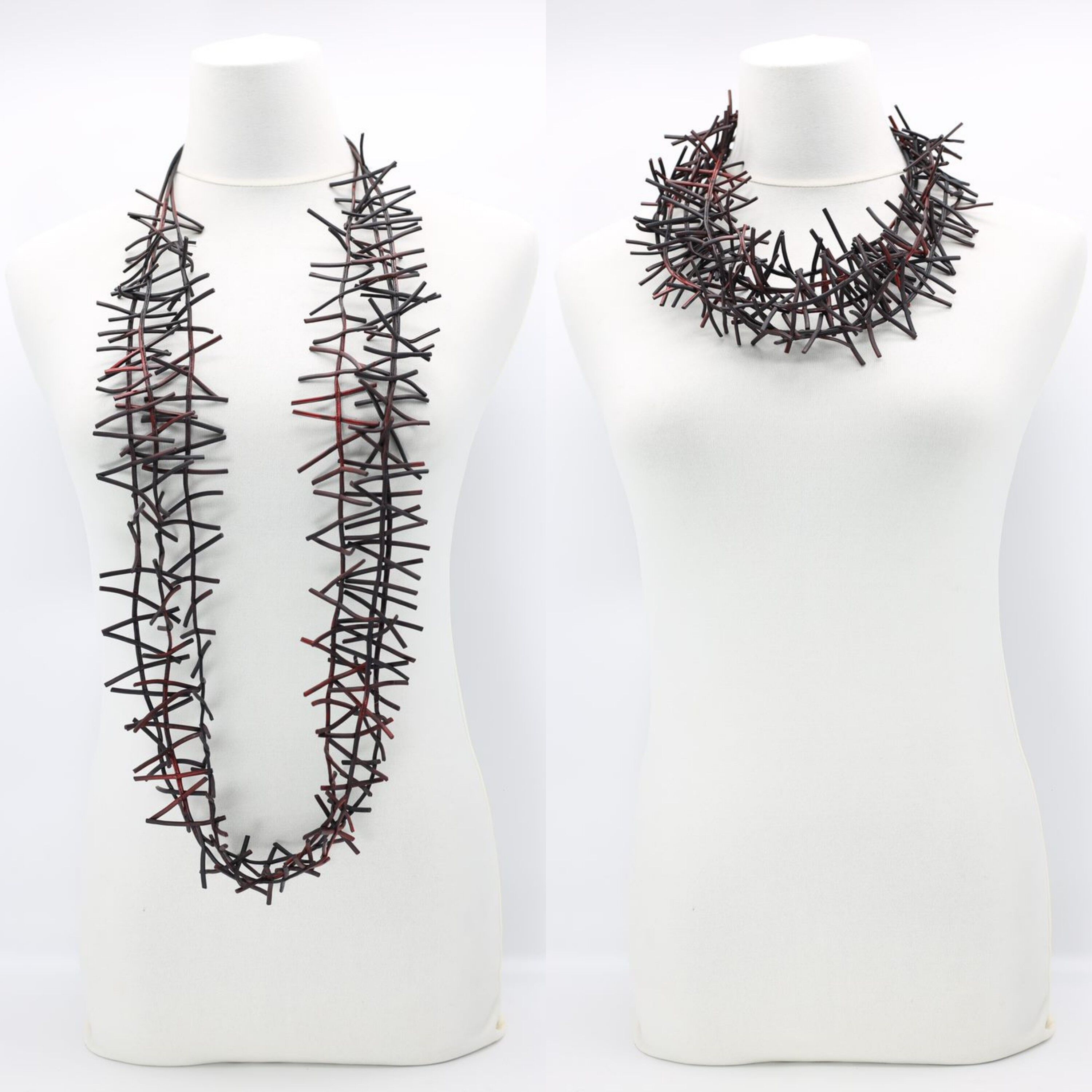 3-Strang-Vogelnest-Halskette - handbemalt rot/schwarz