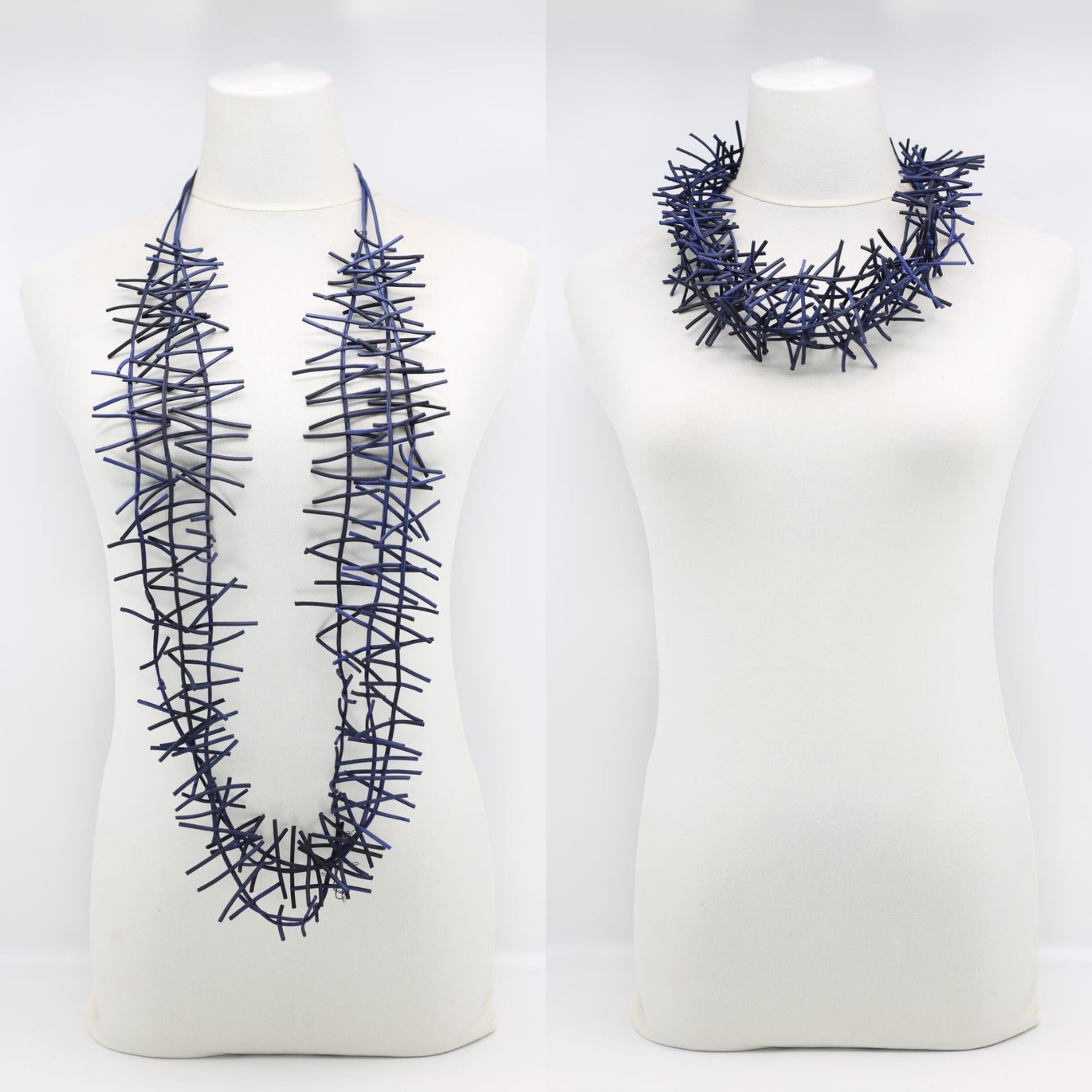 Collana con nido di uccelli a 3 fili - Blu marino dipinto a mano