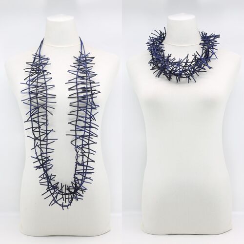 3 Strand Birds Nest Necklace - Hand painted Navy