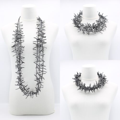 3 Strand Birds Nest Necklace - Hand painted Black/Silver