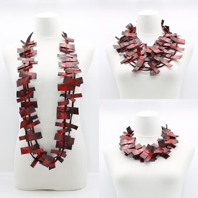 Recycelte Kunstleder-Rechteck-Halskette - handbemalt Fireball Red