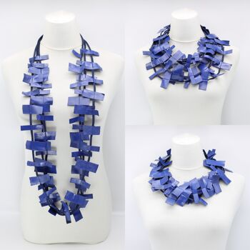 Collier rectangles en similicuir recyclé - Bleu royal peint à la main 1