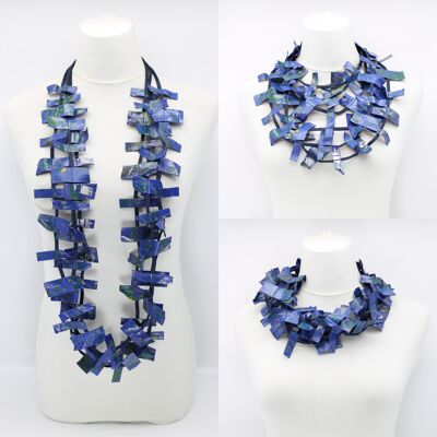 Collar Rectángulos de Polipiel Reciclada - Gotas Azul Real/Amarillo/Verde pintadas a mano