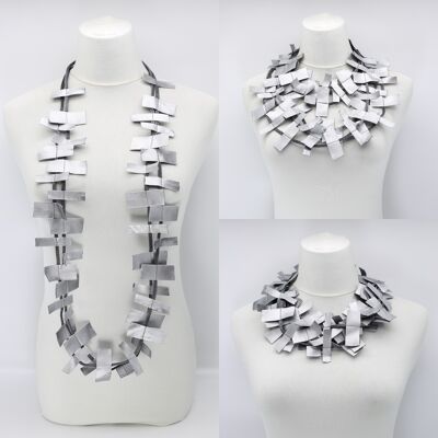 Collier rectangles en similicuir recyclé - Argent peint à la main