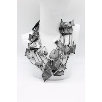 Recycled Leather Irregular Shapes Necklace - Burnished Silver