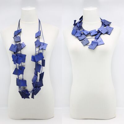 Recycled Leather Irregular Shapes Necklace - Cobalt Blue