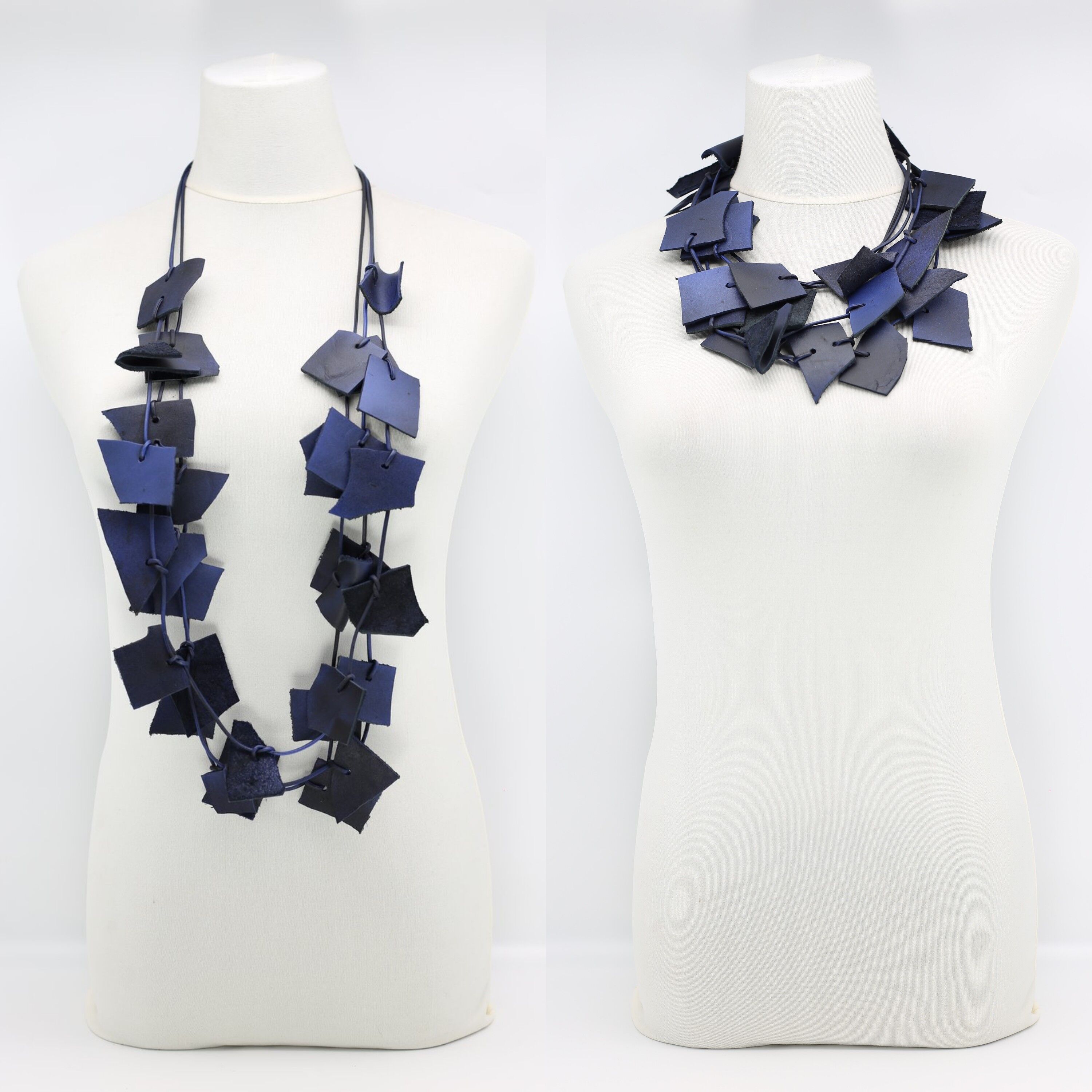 Collana Forme Irregolari In Pelle Riciclata - Blu Notte