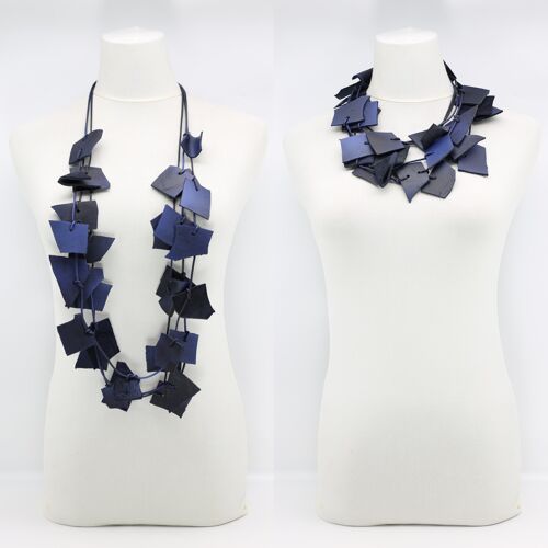 Recycled Leather Irregular Shapes Necklace - Midnight Blue