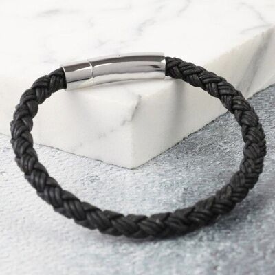 BRACELET EN CUIR TRESSÉ RUSTIQUE POUR HOMME EN NOIR - M