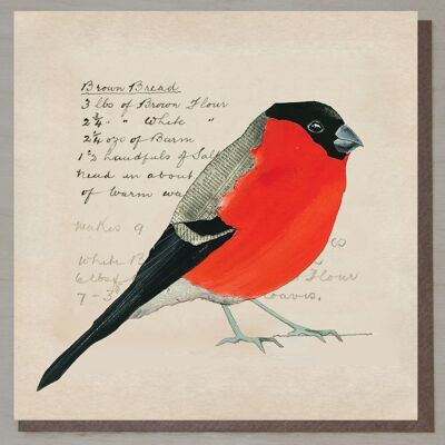 Bouvreuil sur pain brun (cartes oiseaux)