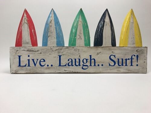 Houten bord met kleurige surfplanken 25x50 cm (11470) (VE 6)