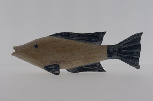 Houten vis liggend natural/donkerblauw 33 cm (VE 6)