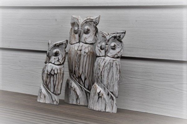 Set di 3 gufi in legno (20-25-30 cm) (PU 4)