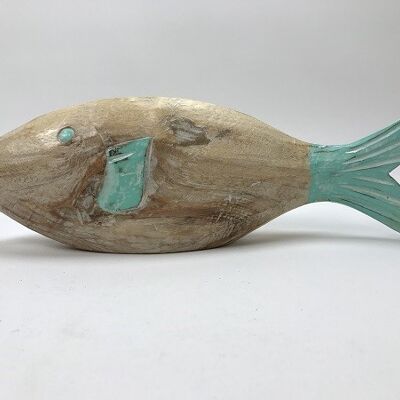 Pesce in legno sdraiato turchese 33 cm (PU 6)