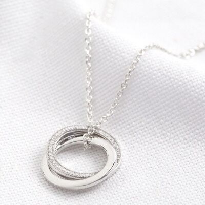 Sterling Silver Interlocking Crystal Rings Necklace