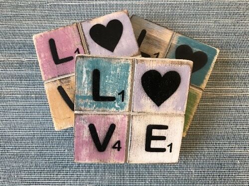 Decoratie blokje Love 10x10 cm (VE 10)