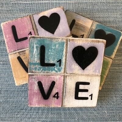 Decoratie blokje Love 10x10 cm (VE 10)