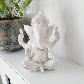 Statue du Seigneur Ganesh en Blanc Pur - Moyenne 3