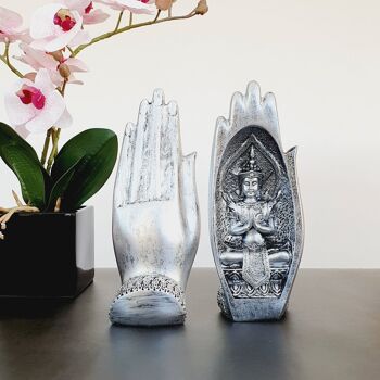Sculpture Mains de Yoga Namaste - Métallique - Argent 4