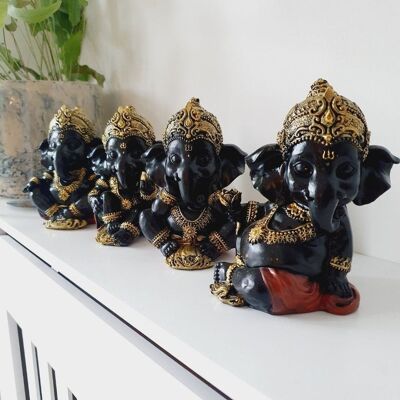 Sammlung schwarzer Ganesh-Statuen – 4er-Set