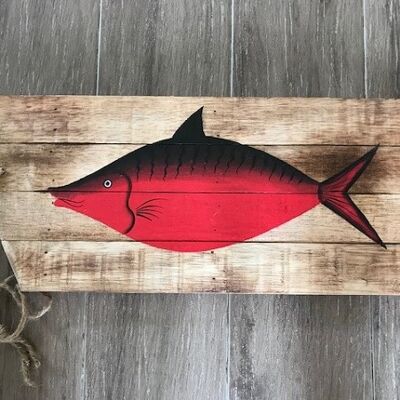 Chute de bois avec poisson de couleur rouge 20x48 cm (VE 6)