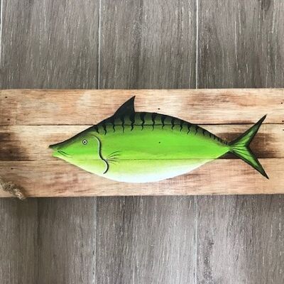 Chutes de bois avec poisson de couleur vert 15x50 cm (VE 6)