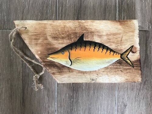Vis gemaakt van sloophout in de kleur oranje 15x30 cm (VE 6)