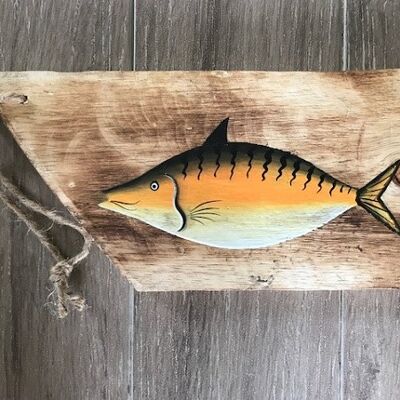 Vis gemaakt van sloophout in de kleur oranje 15x30 cm (VE 6)