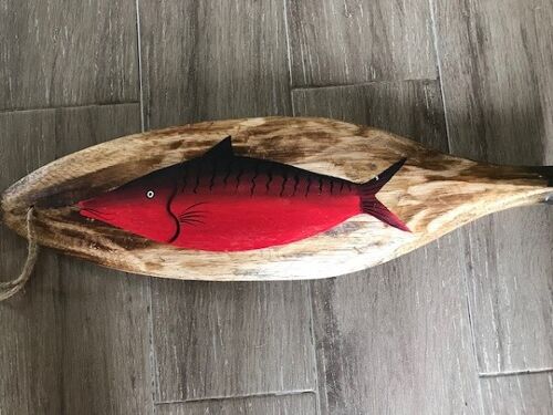 Sloophout peddel met Vis rood 15x50 cm (VE 6)